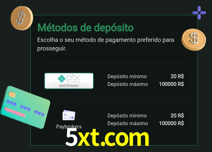 O cassino 5xt.com oferece uma grande variedade de métodos de pagamento